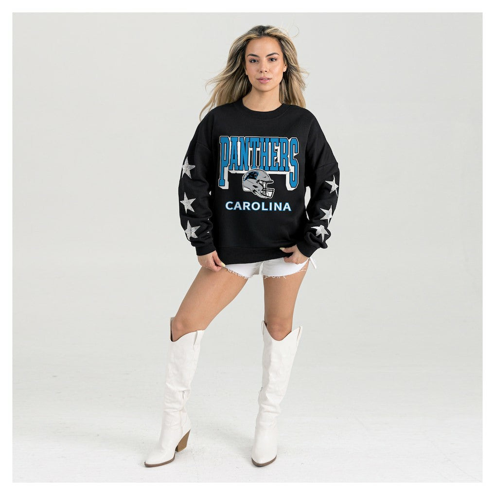 Gameday Couture Women's Pure Victory Rhinestud Star-Sleeve Pullover Sweatshirt - Carolina Panthers Pullover
