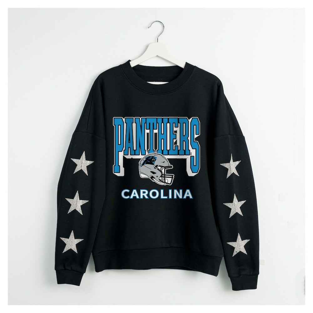 Gameday Couture Women's Pure Victory Rhinestud Star-Sleeve Pullover Sweatshirt - Carolina Panthers Pullover