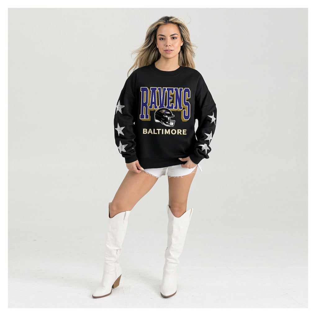 Gameday Couture Women's Pure Victory Rhinestud Star-Sleeve Pullover Sweatshirt - Baltimore Ravens Pullover