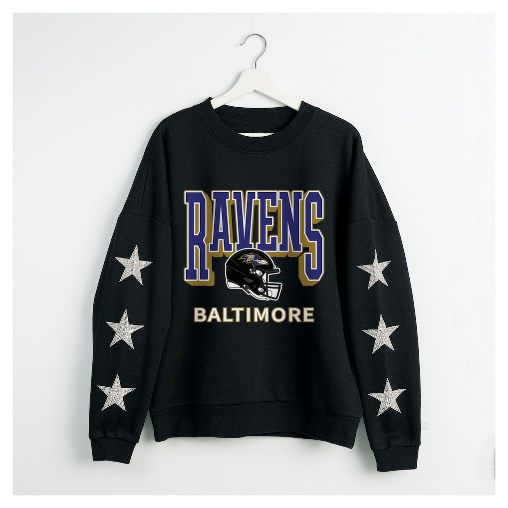 Gameday Couture Women's Pure Victory Rhinestud Star-Sleeve Pullover Sweatshirt - Baltimore Ravens Pullover