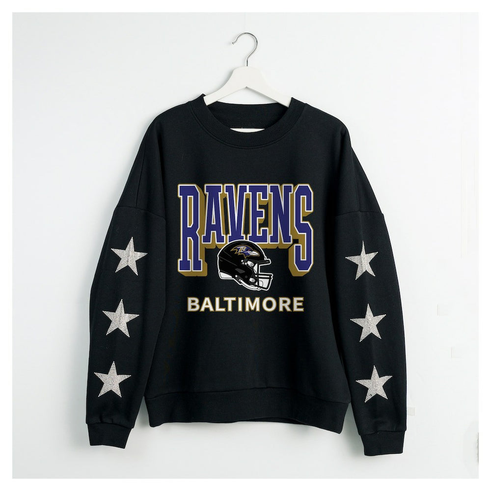 Gameday Couture Women's Pure Victory Rhinestud Star-Sleeve Pullover Sweatshirt - Baltimore Ravens Pullover