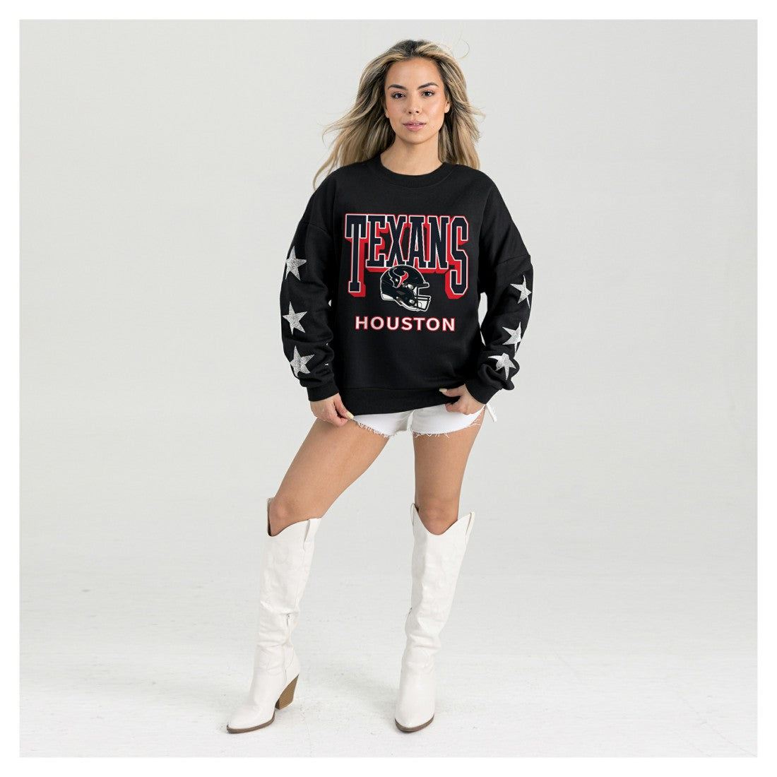 Gameday Couture Women's Pure Victory Rhinestud Star-Sleeve Pullover Sweatshirt - Houston Texans Pullover
