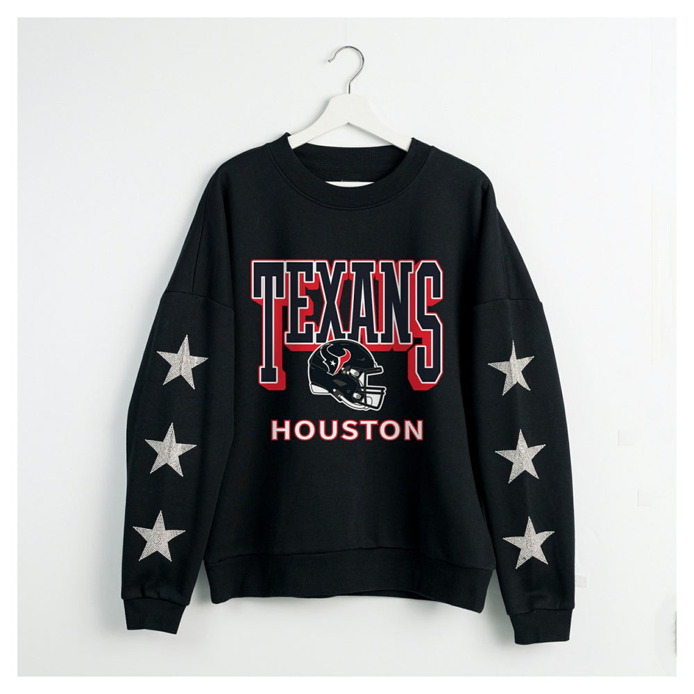 Gameday Couture Women's Pure Victory Rhinestud Star-Sleeve Pullover Sweatshirt - Houston Texans Pullover