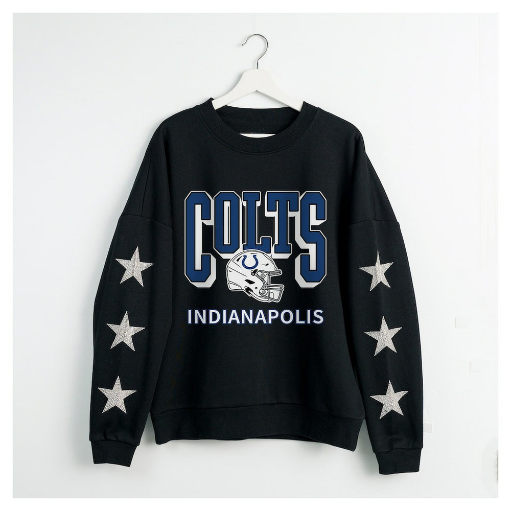 Gameday Couture Women's Pure Victory Rhinestud Star-Sleeve Pullover Sweatshirt - Indianapolis Colts Pullover
