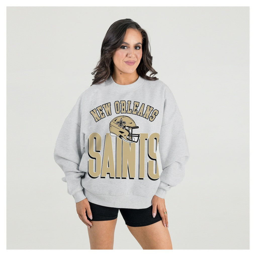 Gameday Couture Women's Fierce Focus Premium Oversized Fleece Pullover Sweatshirt - New Orleans Saints Pullover