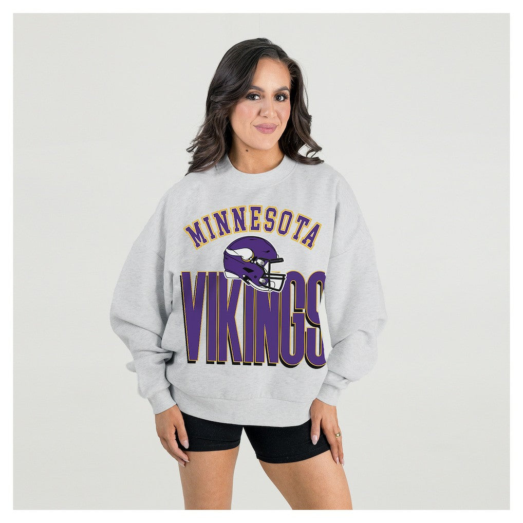 Gameday Couture Women's Fierce Focus Premium Oversized Fleece Pullover Sweatshirt - Minnesota Vikings Pullover