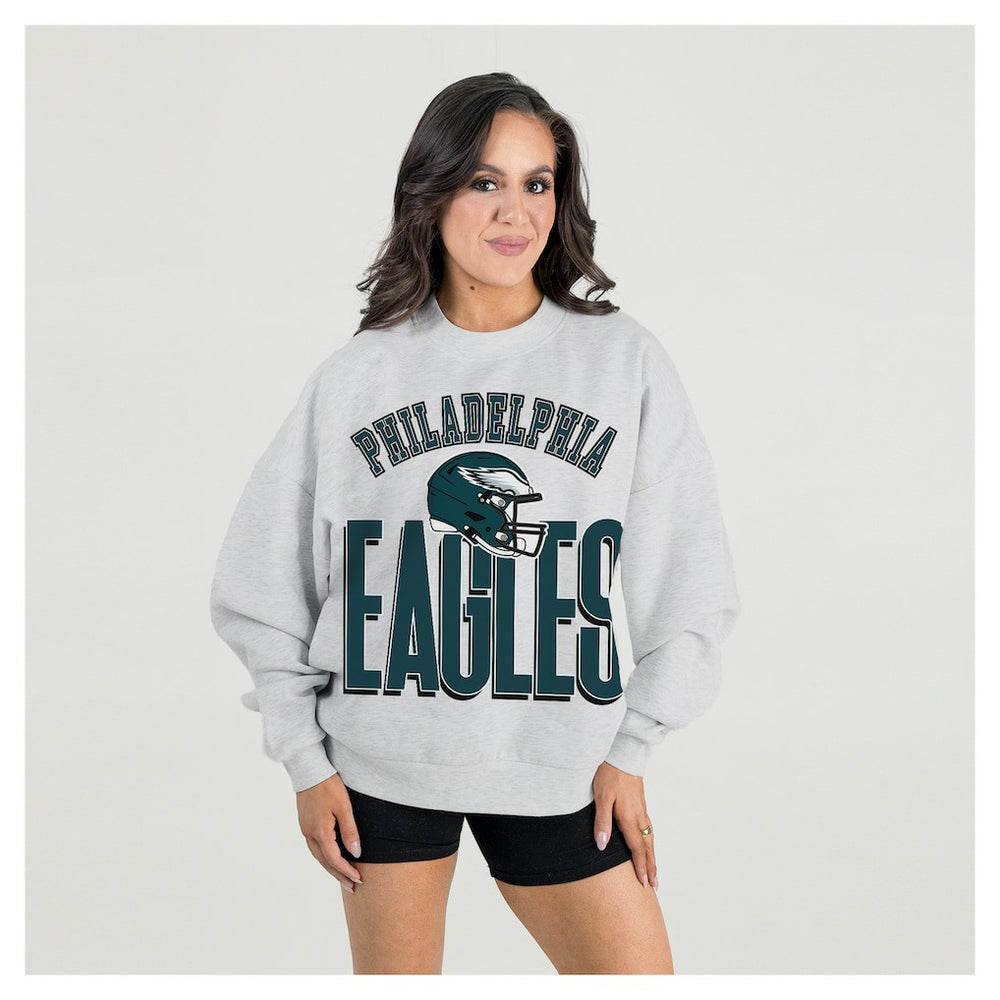 Gameday Couture Women's Fierce Focus Premium Oversized Fleece Pullover Sweatshirt - Philadelphia Eagles Pullover