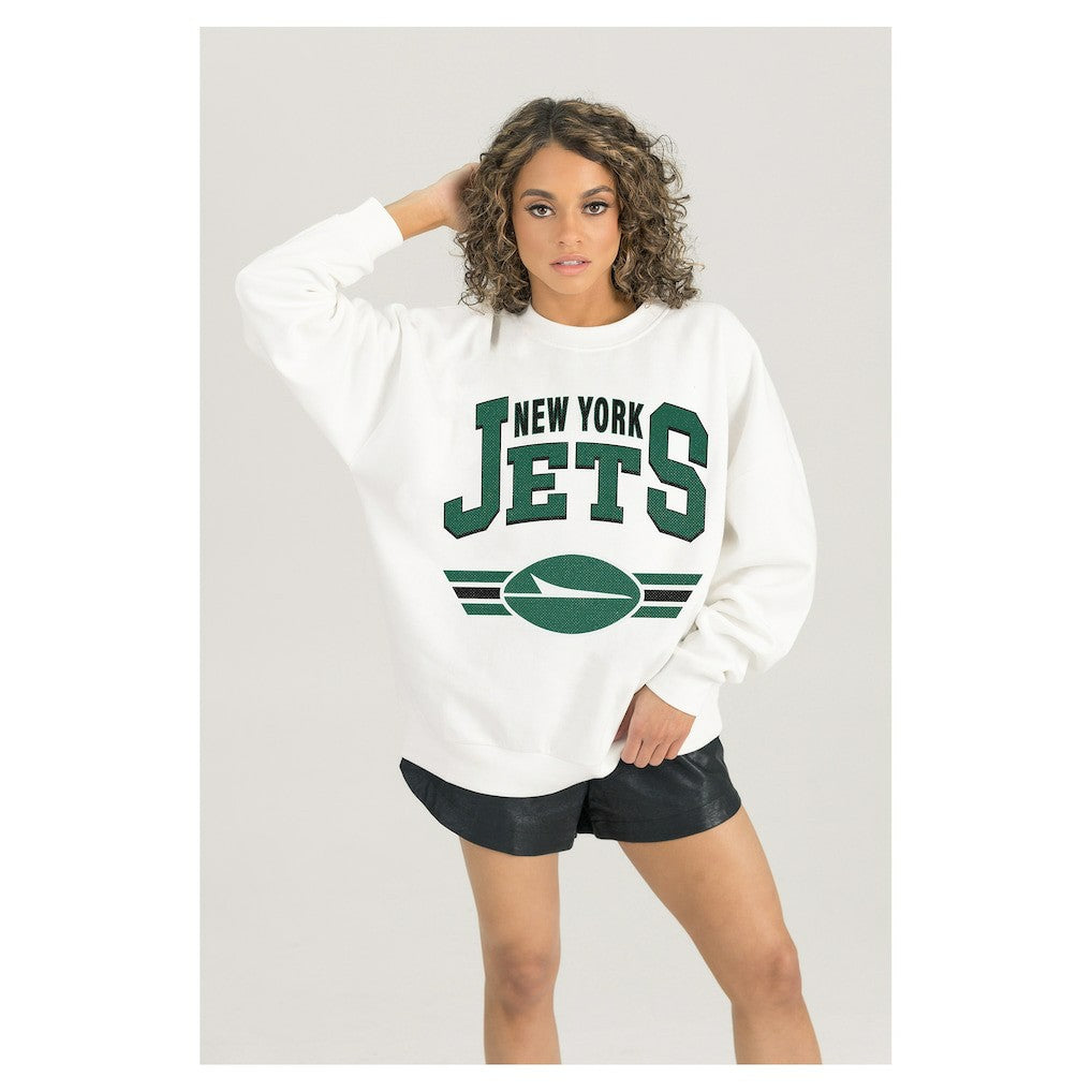 Gameday Couture Women's Swift Strike Premium Oversized Fleece Pullover Sweatshirt - New York Jets Pullover