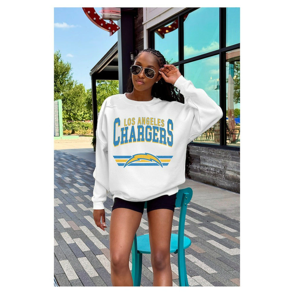 Gameday Couture Women's Swift Strike Premium Oversized Fleece Pullover Sweatshirt - Los Angeles Chargers Pullover
