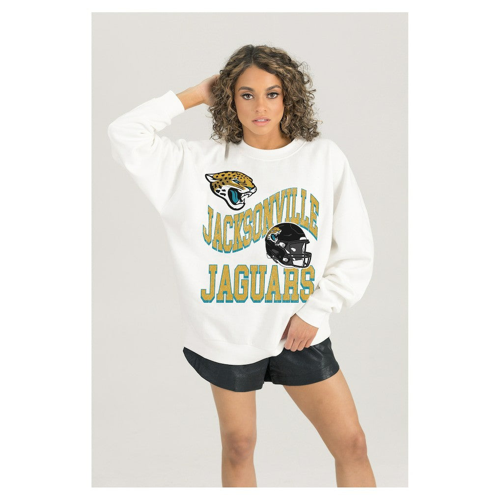Gameday Couture Women's Oversized Hard Earned Premium Fleece Pullover Sweatshirt - Jacksonville Jaguars Pullover