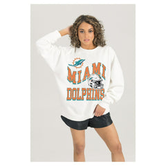 Gameday Couture Women's Oversized Hard Earned Premium Fleece Pullover Sweatshirt - Miami Dolphins Pullover
