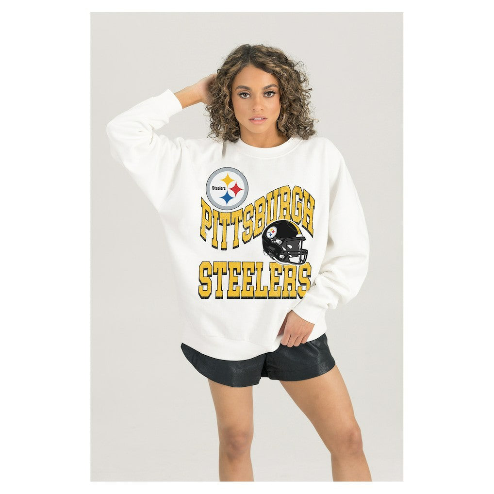 Gameday Couture Women's Oversized Hard Earned Premium Fleece Pullover Sweatshirt - Pittsburgh Steelers Pullover