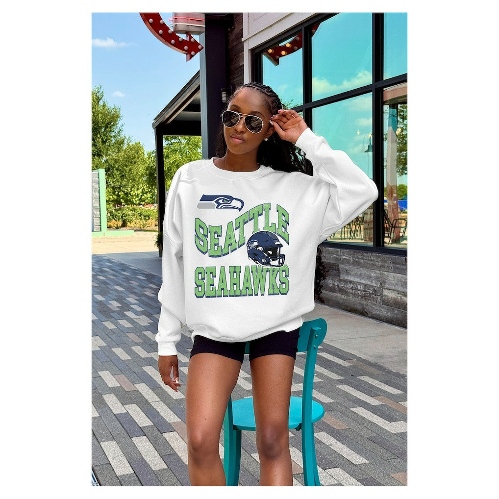 Gameday Couture Women's Oversized Hard Earned Premium Fleece Pullover Sweatshirt - Seattle Seahawks Pullover