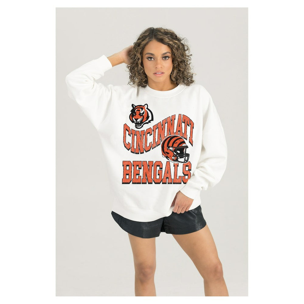 Gameday Couture Women's Oversized Hard Earned Premium Fleece Pullover Sweatshirt - Cincinnati Bengals Pullover