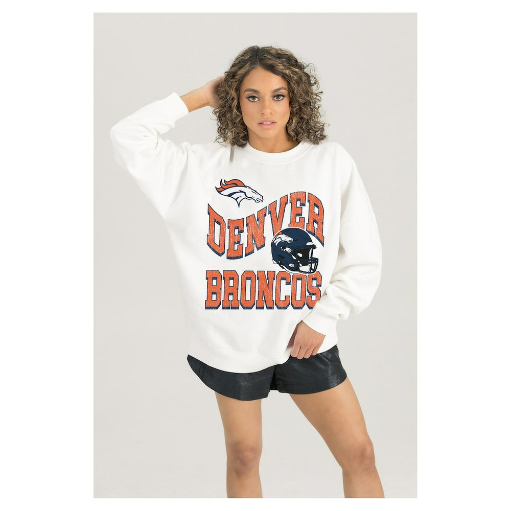 Gameday Couture Women's Oversized Hard Earned Premium Fleece Pullover Sweatshirt - Denver Broncos Pullover