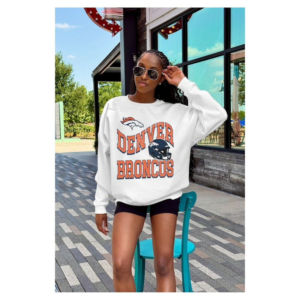 Gameday Couture Women's Oversized Hard Earned Premium Fleece Pullover Sweatshirt - Denver Broncos Pullover