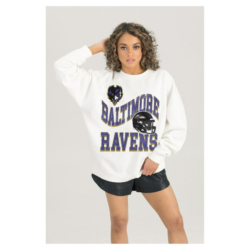 Gameday Couture Women's Oversized Hard Earned Premium Fleece Pullover Sweatshirt - Baltimore Ravens Pullover