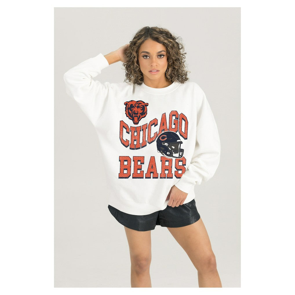 Gameday Couture Women's Oversized Hard Earned Premium Fleece Pullover Sweatshirt - Chicago Bears Pullover