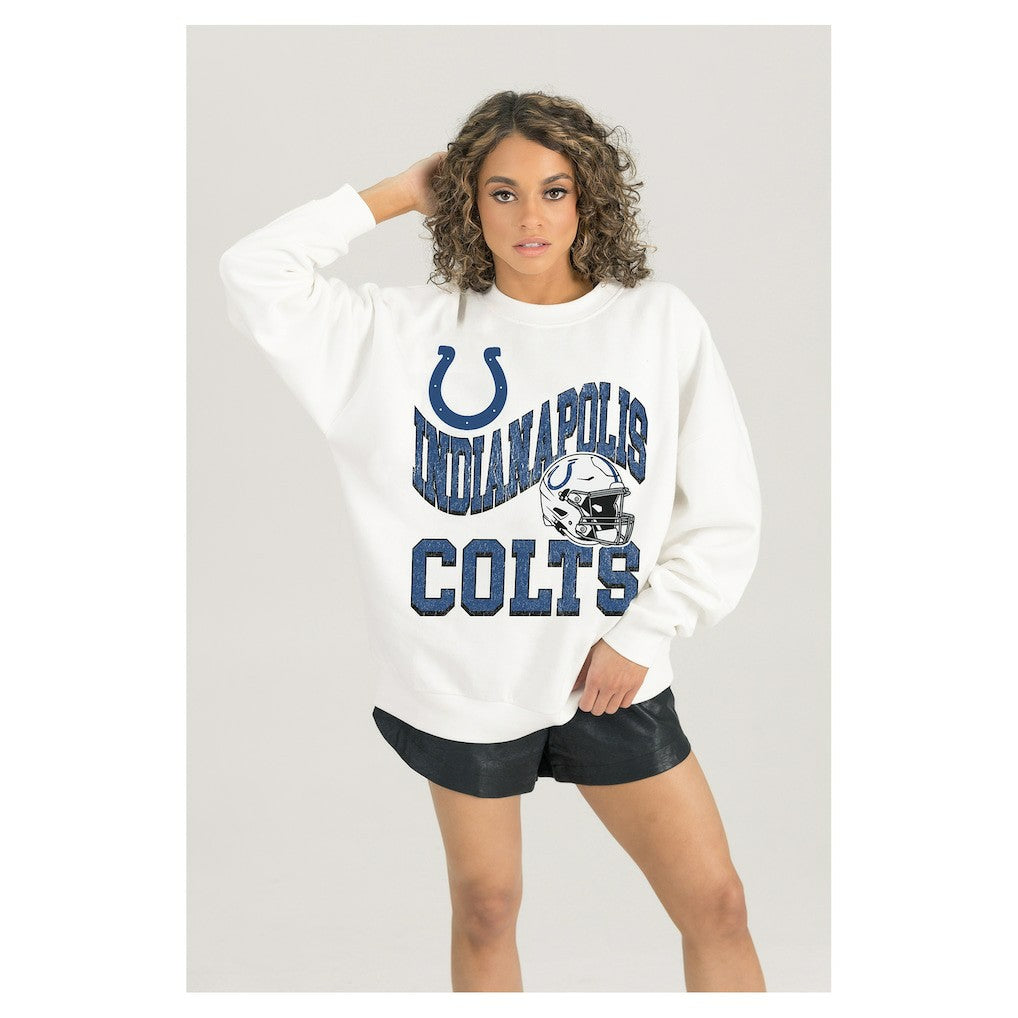 Gameday Couture Women's Oversized Hard Earned Premium Fleece Pullover Sweatshirt - Indianapolis Colts Pullover