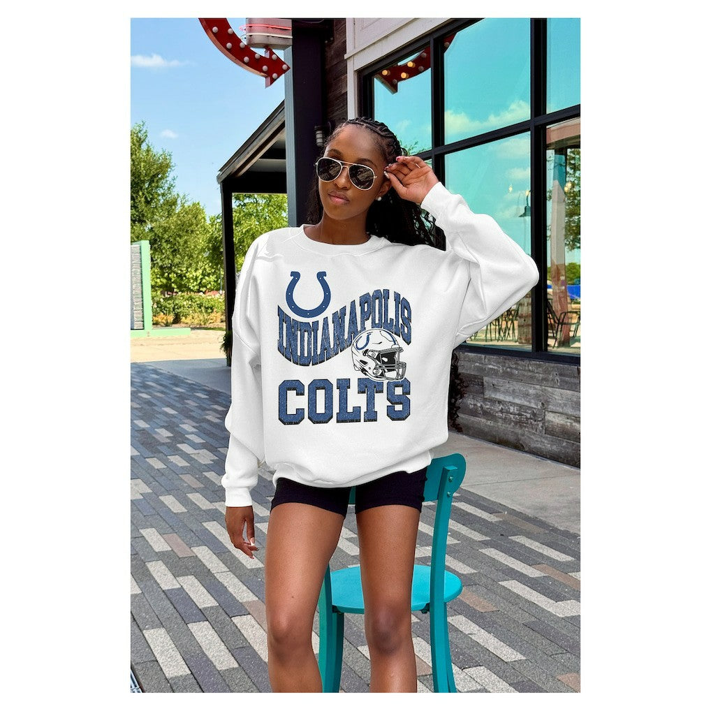 Gameday Couture Women's Oversized Hard Earned Premium Fleece Pullover Sweatshirt - Indianapolis Colts Pullover