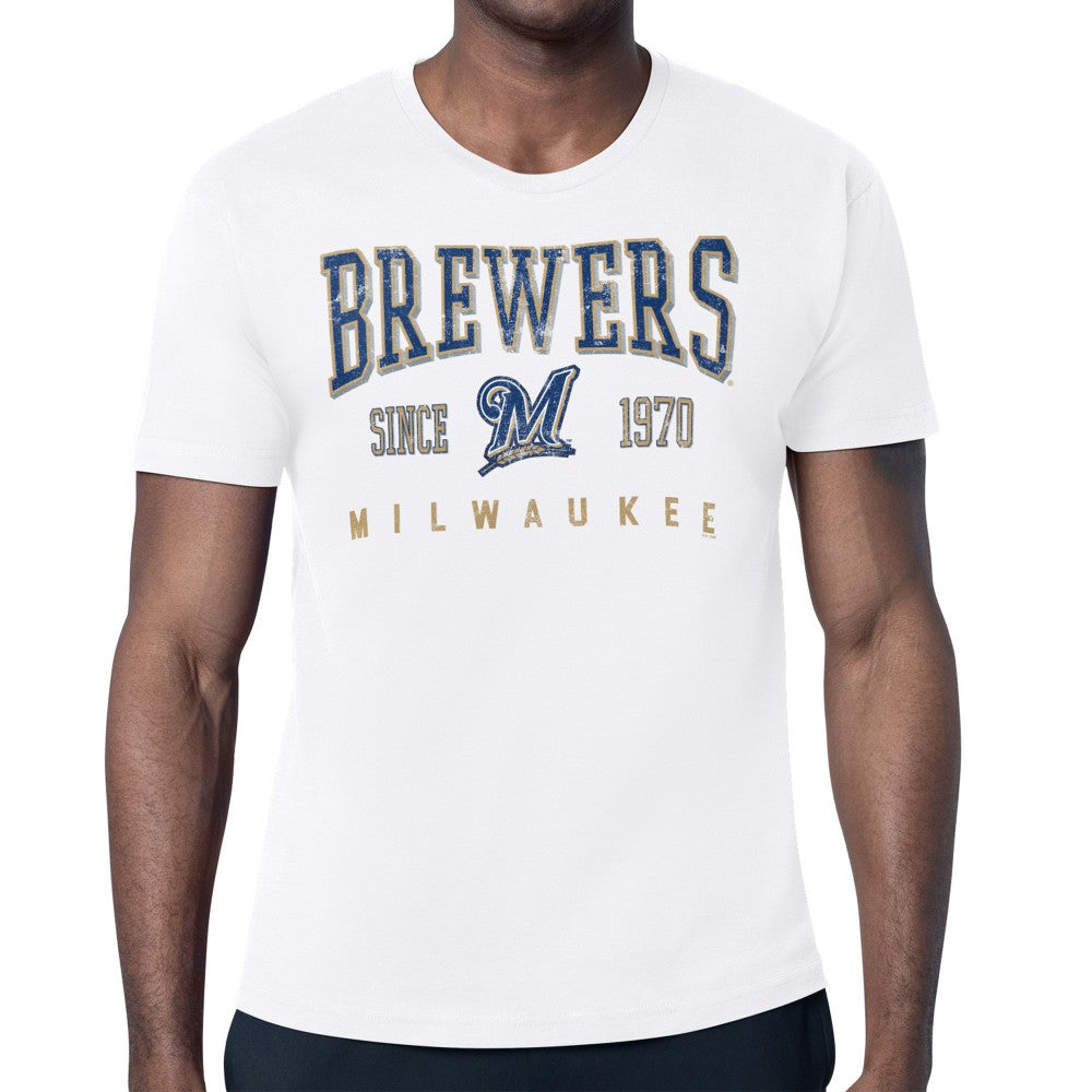 White Milwaukee Brewers Starter Distressed Logo T-Shirt
