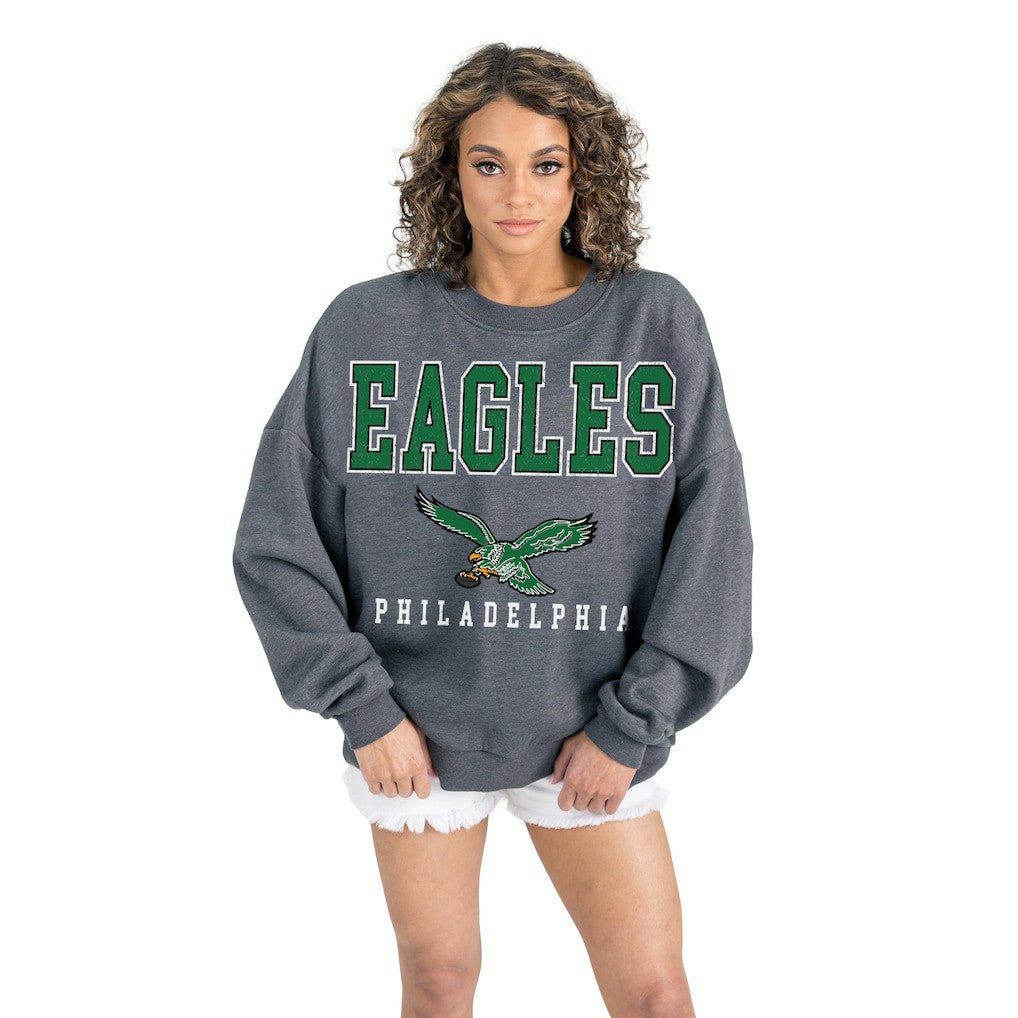 Gameday Couture Women's Bring Your Energy Oversized Premium Fleece Pullover Sweatshirt - Philadelphia Eagles Pullover
