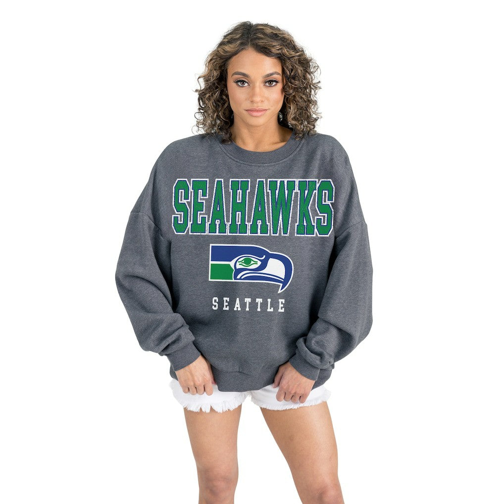Gameday Couture Women's Bring Your Energy Oversized Premium Fleece Pullover Sweatshirt - Seattle Seahawks Pullover