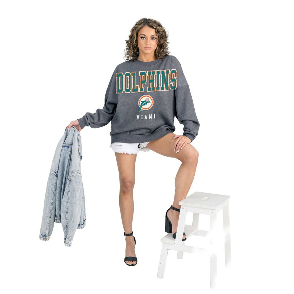 Gameday Couture Women's Bring Your Energy Oversized Premium Fleece Pullover Sweatshirt - Miami Dolphins Pullover