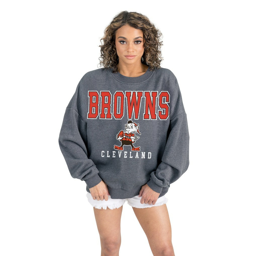 Gameday Couture Women's Bring Your Energy Oversized Premium Fleece Pullover Sweatshirt - Cleveland Browns Pullover