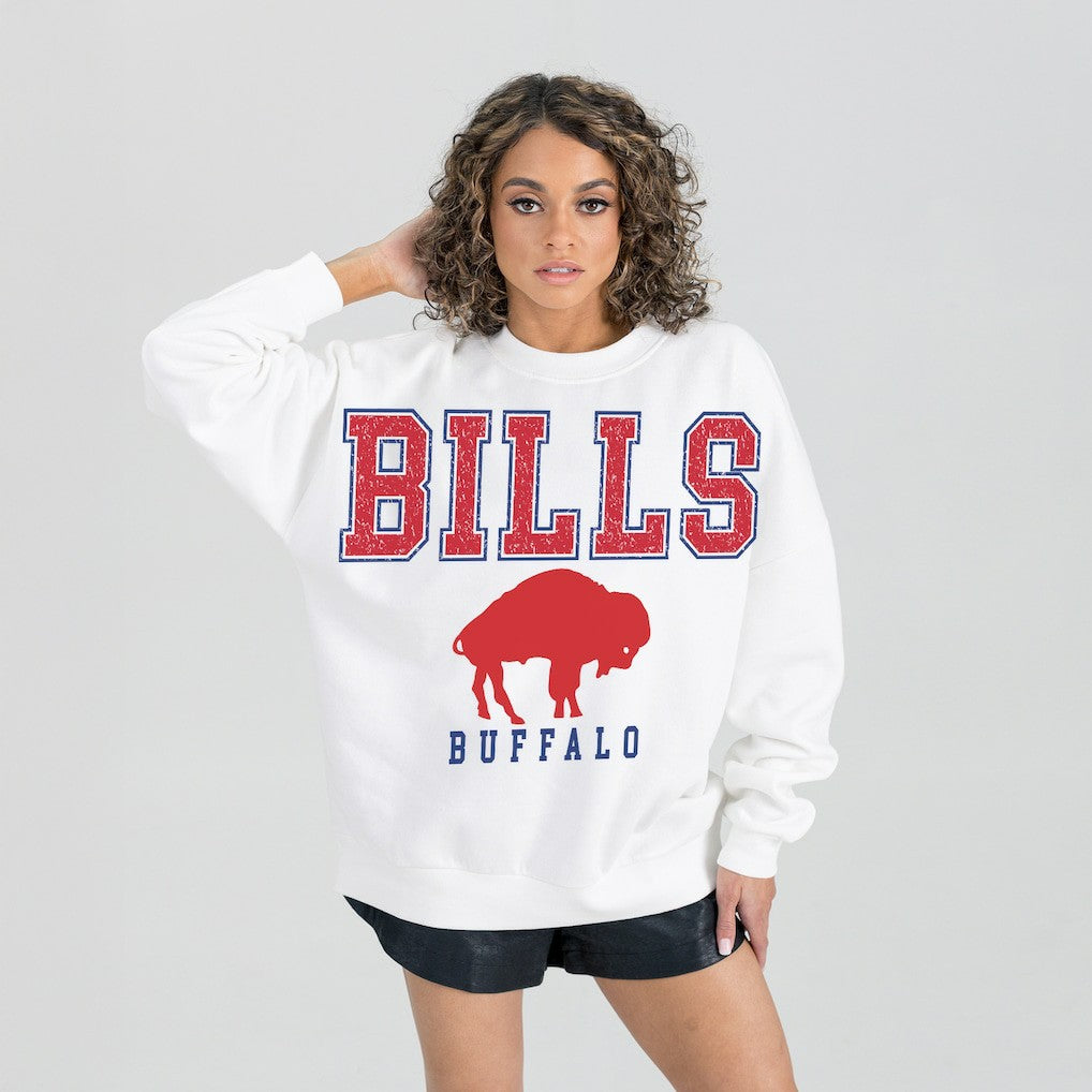 Gameday Couture Women's Classic Sunday Drives Oversized Premium Fleece Pullover Sweatshirt - Buffalo Bills Pullover