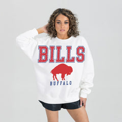 Gameday Couture Women's Classic Sunday Drives Oversized Premium Fleece Pullover Sweatshirt - Buffalo Bills Pullover