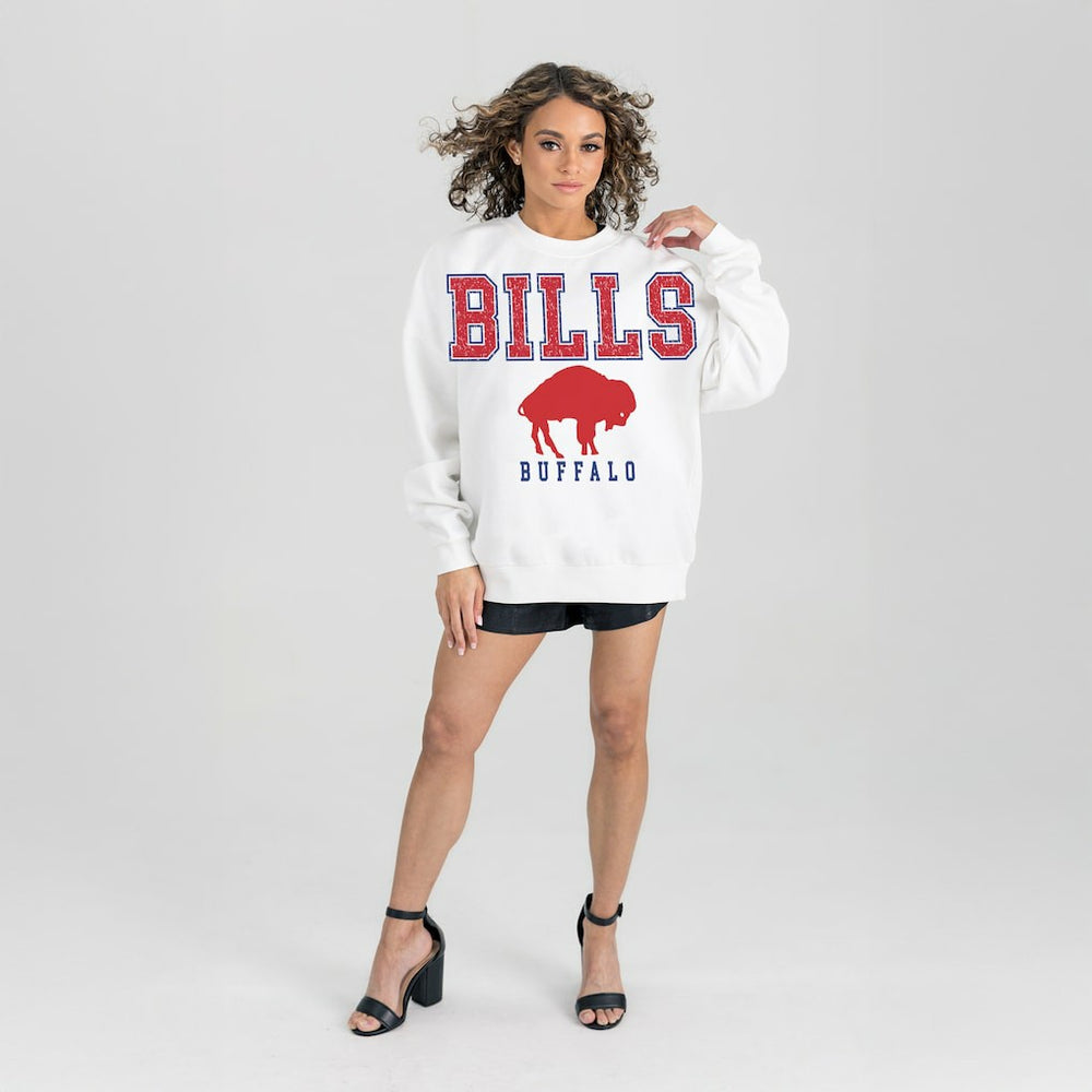 Gameday Couture Women's Classic Sunday Drives Oversized Premium Fleece Pullover Sweatshirt - Buffalo Bills Pullover
