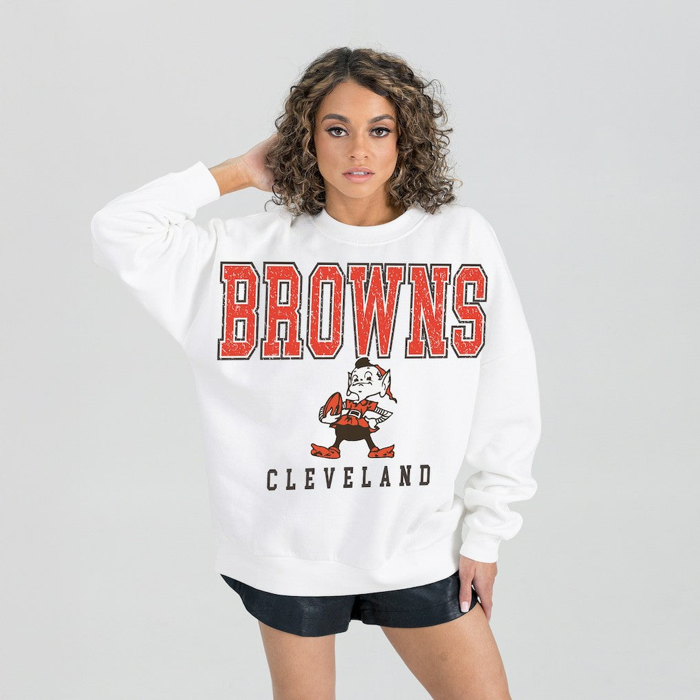 Gameday Couture Women's Classic Sunday Drives Oversized Premium Fleece Pullover Sweatshirt - Cleveland Browns Pullover