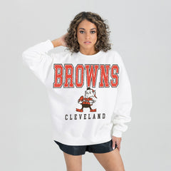 Gameday Couture Women's Classic Sunday Drives Oversized Premium Fleece Pullover Sweatshirt - Cleveland Browns Pullover