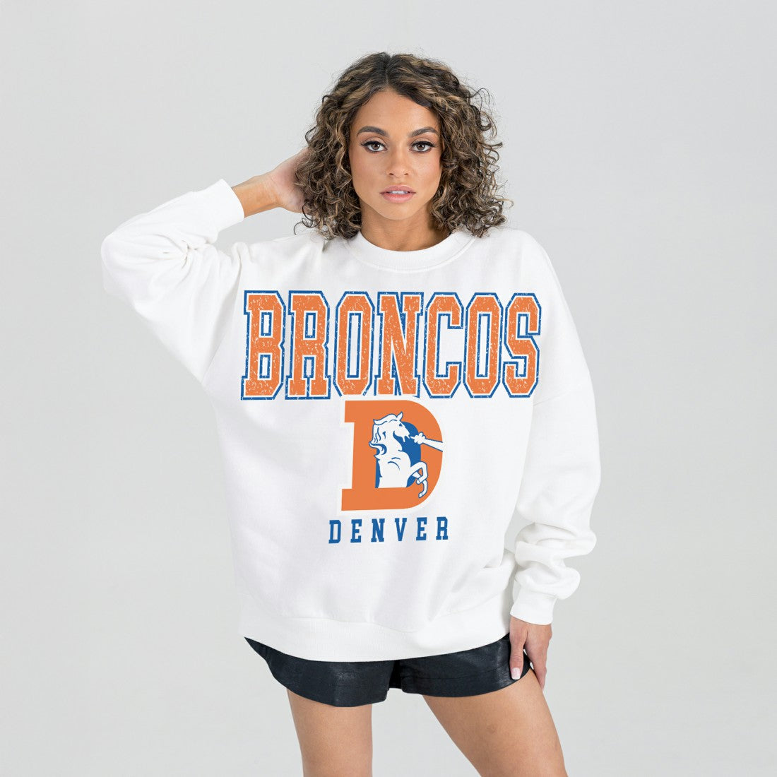 Gameday Couture Women's Classic Sunday Drives Oversized Premium Fleece Pullover Sweatshirt - Denver Broncos Pullover