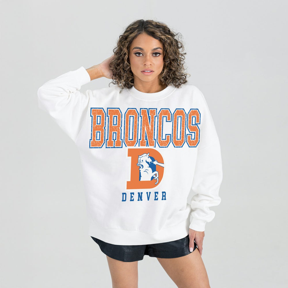 Gameday Couture Women's Classic Sunday Drives Oversized Premium Fleece Pullover Sweatshirt - Denver Broncos Pullover