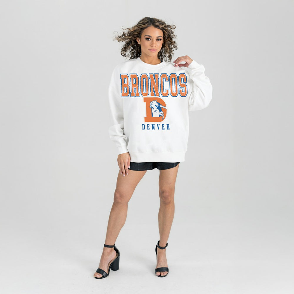 Gameday Couture Women's Classic Sunday Drives Oversized Premium Fleece Pullover Sweatshirt - Denver Broncos Pullover