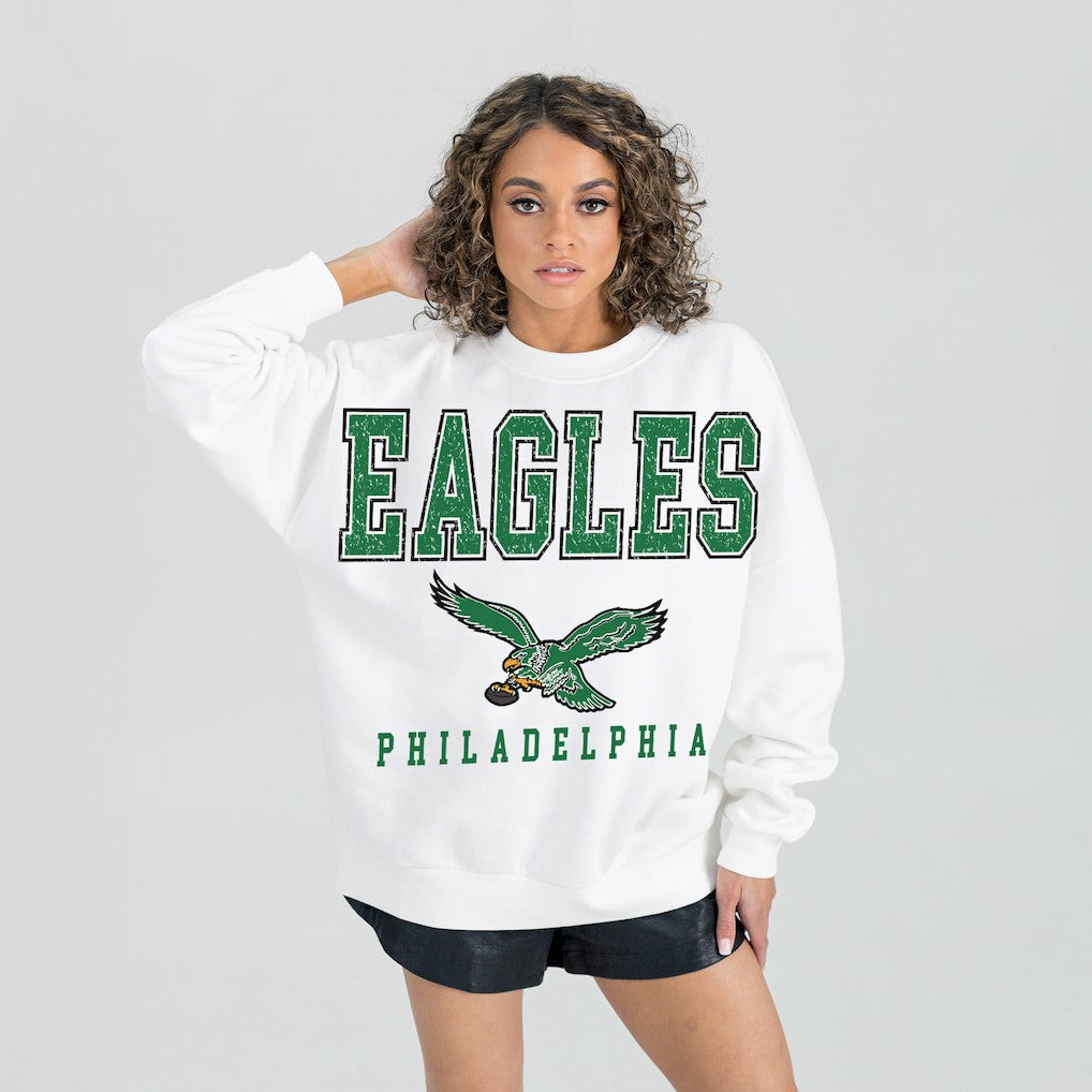 Gameday Couture Women's Classic Sunday Drives Oversized Premium Fleece Pullover Sweatshirt - Philadelphia Eagles Pullover