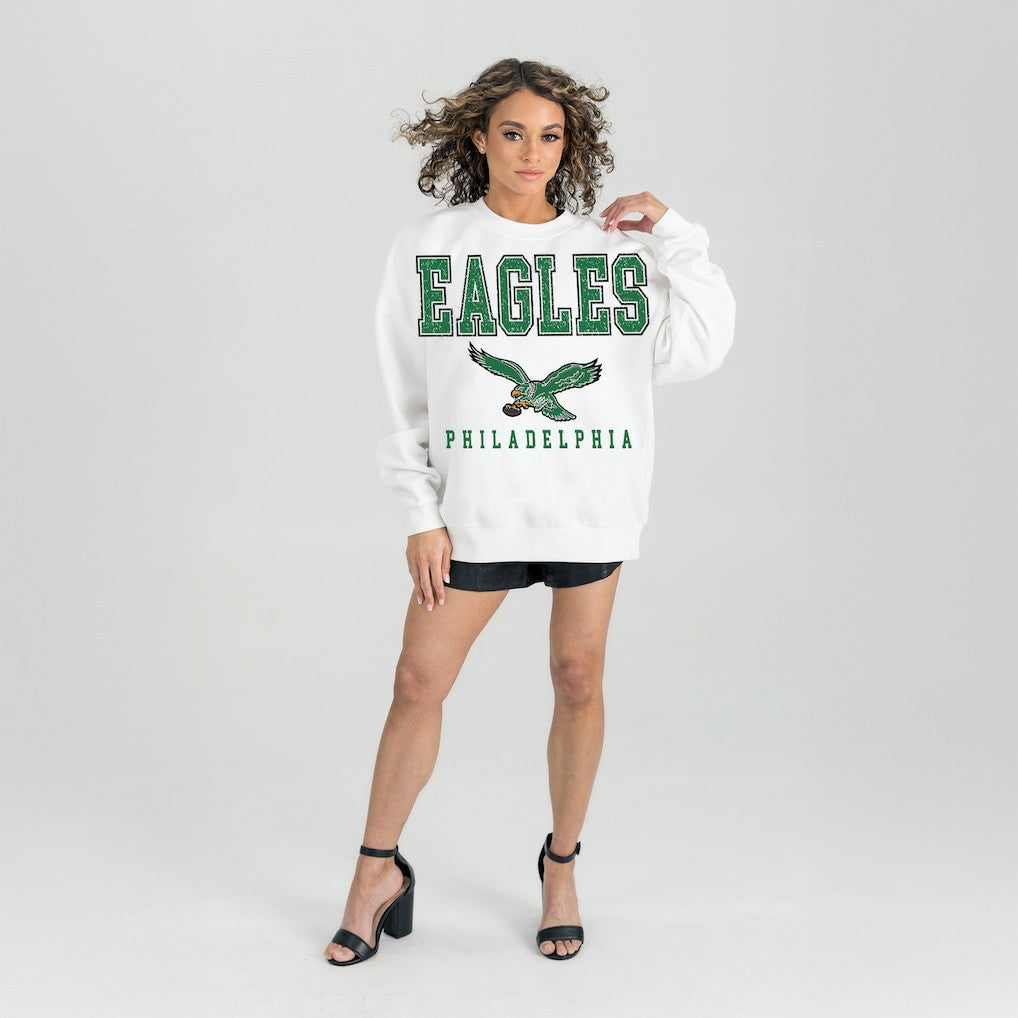Gameday Couture Women's Classic Sunday Drives Oversized Premium Fleece Pullover Sweatshirt - Philadelphia Eagles Pullover