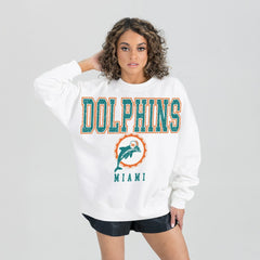 Gameday Couture Women's Classic Sunday Drives Oversized Premium Fleece Pullover Sweatshirt - Miami Dolphins Pullover