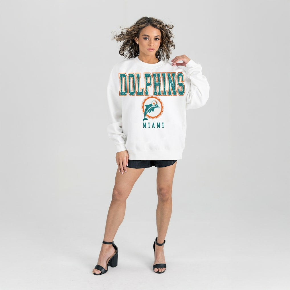 Gameday Couture Women's Classic Sunday Drives Oversized Premium Fleece Pullover Sweatshirt - Miami Dolphins Pullover