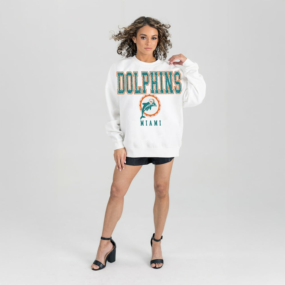 Gameday Couture Women's Classic Sunday Drives Oversized Premium Fleece Pullover Sweatshirt - Miami Dolphins Pullover