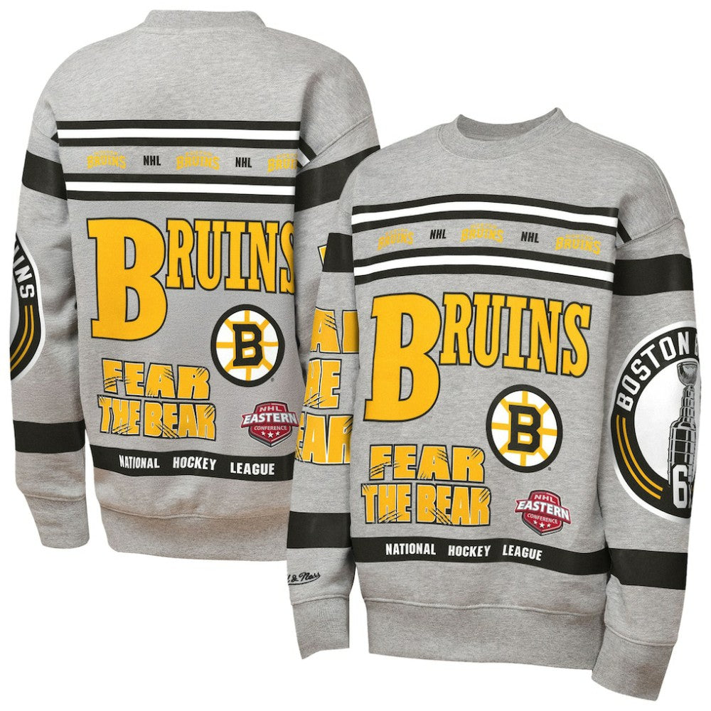 NHL Boston Bruins Mitchell & Ness Youth Allover Print Fleece Crewneck Sweatshirt