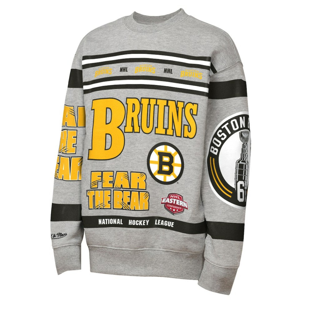 NHL Boston Bruins Mitchell & Ness Youth Allover Print Fleece Crewneck Sweatshirt