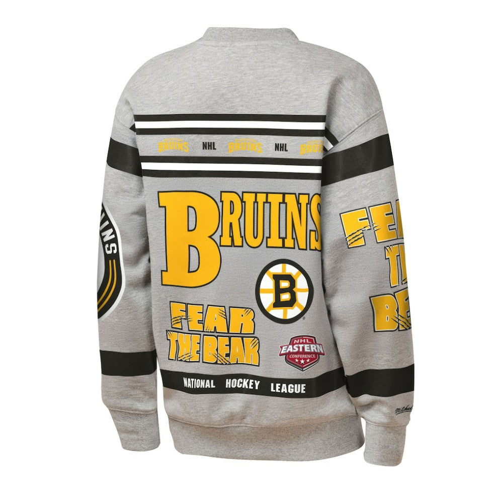 NHL Boston Bruins Mitchell & Ness Youth Allover Print Fleece Crewneck Sweatshirt
