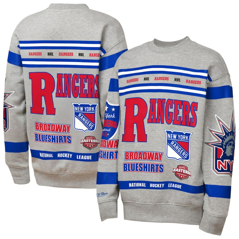 NHL New York Rangers Mitchell & Ness Youth Allover Print Fleece Crewneck Sweatshirt
