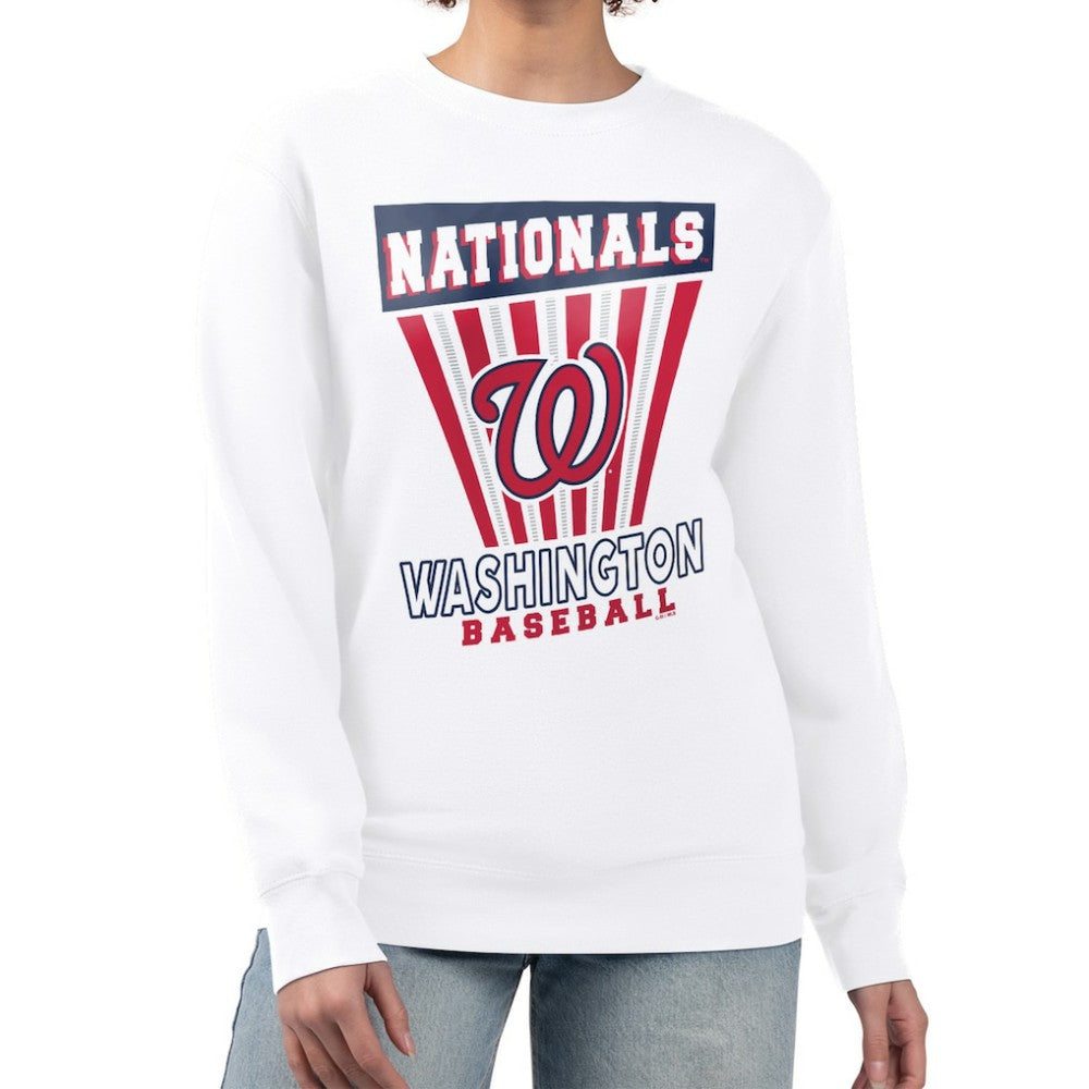 White Washington Nationals Starter Women's Poster Print Team Fleece Pullover Sweatshirt