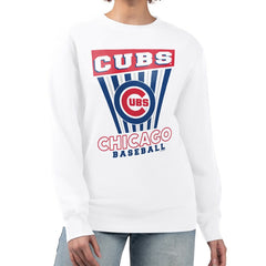 White Chicago Cubs Starter Women's Poster Print Team Fleece Pullover Sweatshirt