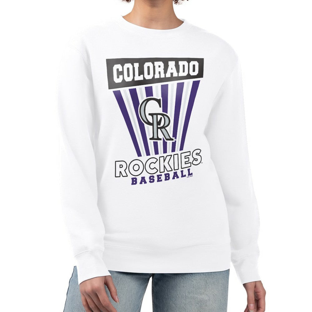 White Colorado Rockies Starter Women's Poster Print Team Fleece Pullover Sweatshirt