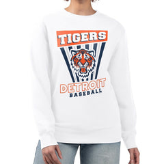 White Detroit Tigers Starter Women's Poster Print Team Fleece Pullover Sweatshirt